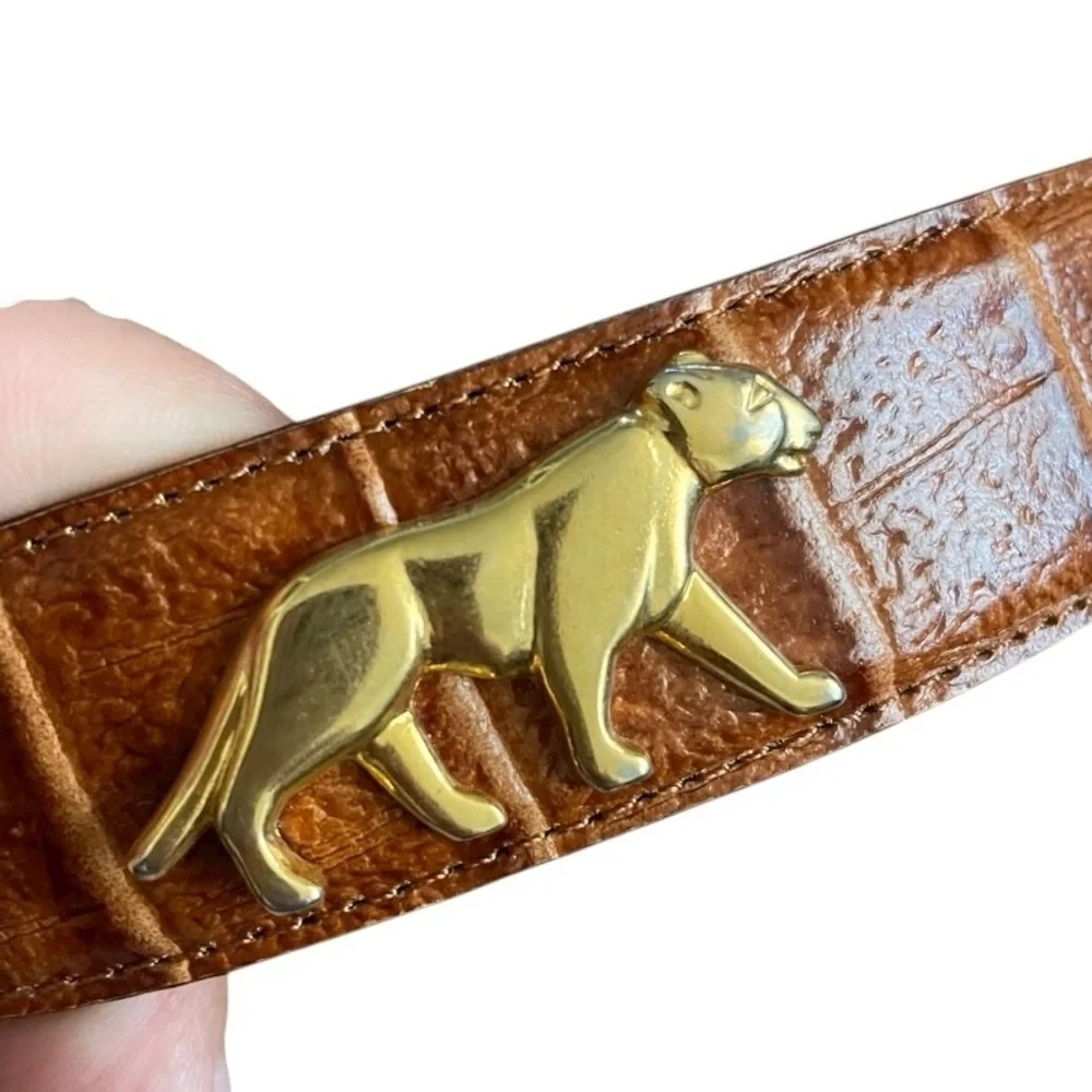 Vintage Brown Croc Embossed Leather Ladies Belt Size Large 80’s 90’s eclectic